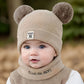 2pcs Winter Baby Hat Scarf Set Toddler Girl Boy Cap Knitted Beanie Fur Ball Cartoon Bear Snow Outfit Infant Accessories