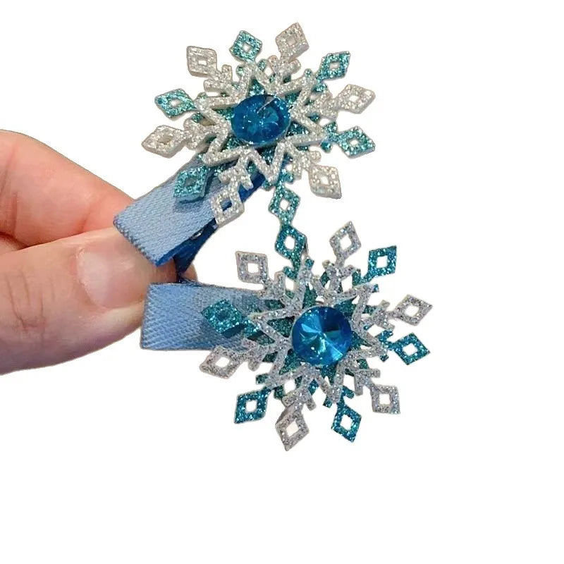 Creative Cartoon Snowflake Hair Clips for Kids - Rhinestone-Adorned Fabric Fully Wrapped Barrettes, Gentle on Toddlers' Hair