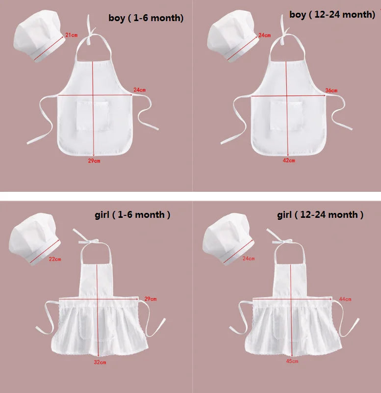 Baby Chef Apron Hat for Kids Costumes  Chef Baby  Cook Costume Baby Photography Prop 2pcs/set