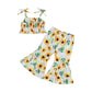 Lioraitiin Toddler Baby Girl Summer Outfit Sunflower/Cherry Print Ruffled Trim Spaghetti Straps Tops and Bell Bottoms 2Pcs Set