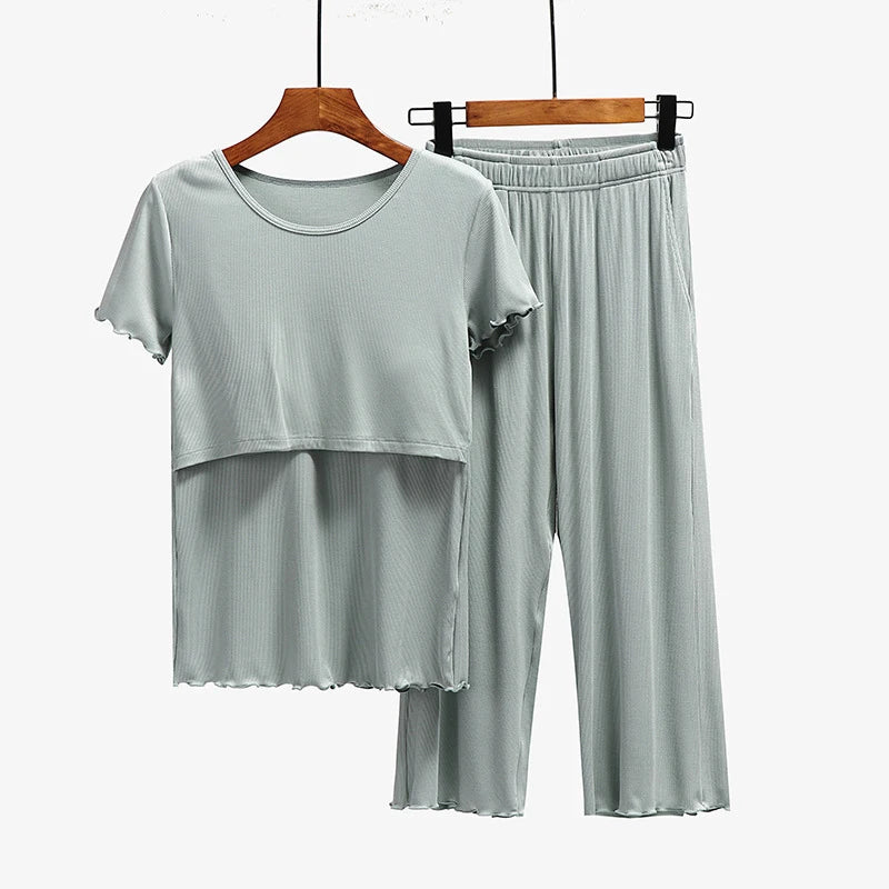 Maternity Nursing Sleepwear Clothes Set Breastfeeding Nightwear for Pregnant Women Pregnancy Breast Feeding Pajamas Suits