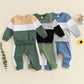 2024-05-27 Lioraitiin Toddler Boy Pants Set Long Sleeve Round Neck Sweatshirt Drawstring Long Pants Contrast Color Outfits