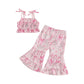 Lioraitiin Toddler Baby Girl Summer Outfit Sunflower/Cherry Print Ruffled Trim Spaghetti Straps Tops and Bell Bottoms 2Pcs Set