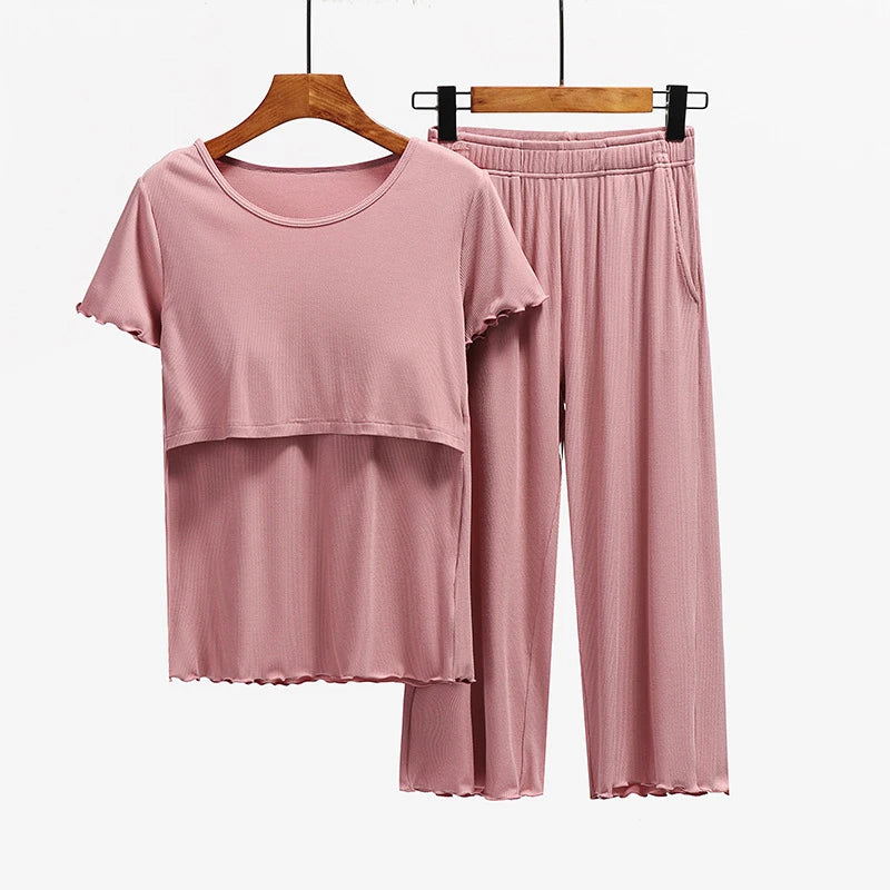 Maternity Nursing Sleepwear Clothes Set Breastfeeding Nightwear for Pregnant Women Pregnancy Breast Feeding Pajamas Suits
