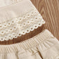 Lioraitiin 0-4Years Toddler Baby Girl Summer Clothing Set Sleeveless Lace Pacthwork Solid Top Shorts 2Pcs Outfit