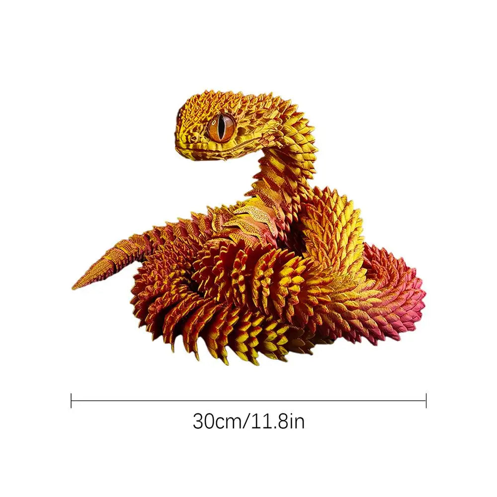 3D Printed Snake Model Toy Body Joint Movable Vipers Toys 3D Printed Snake Fidget Toy Simulation Snake Figurine Table Decoration