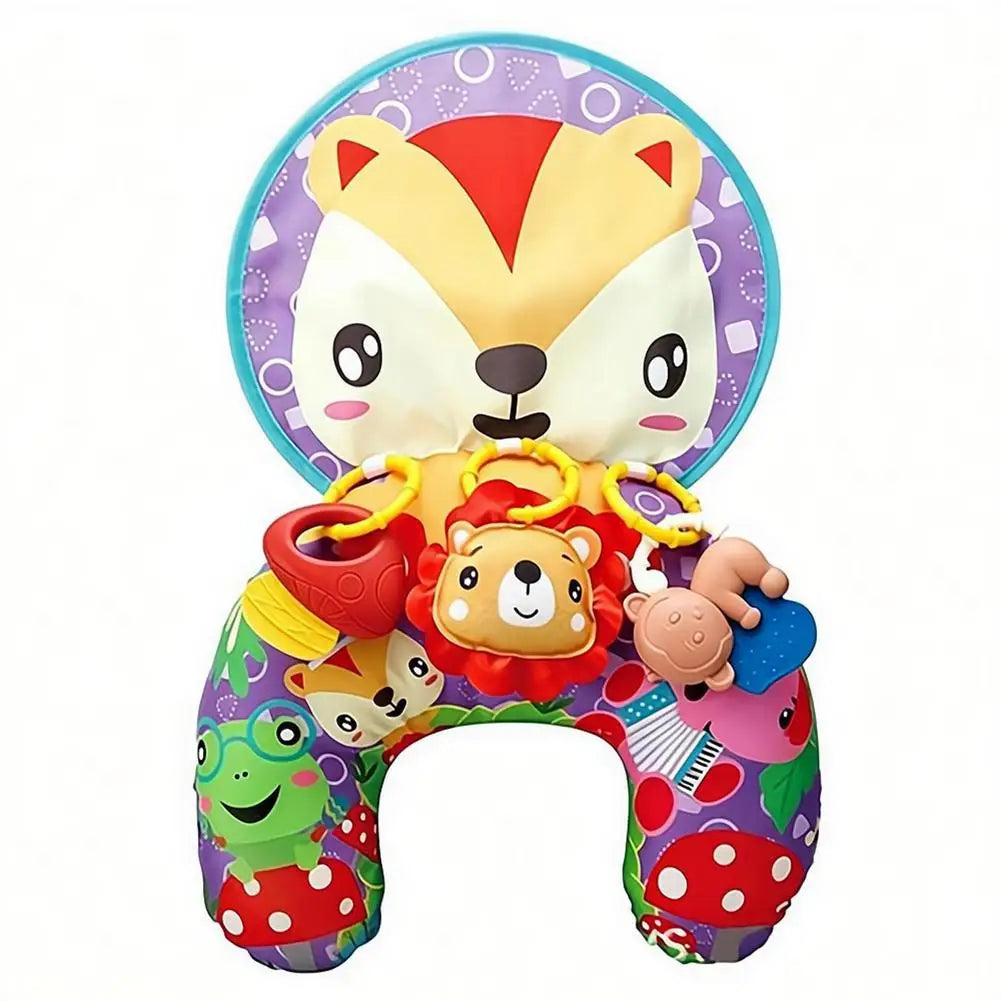 Baby Tummy Time Pillow with Rattle Toys, Multifunctional Crawling Mat Play Gym for Infants, Colorful Cartoon Animals Support Cus