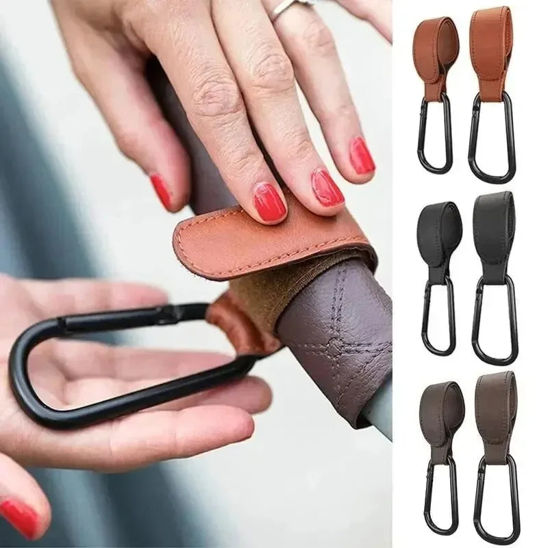 1/2/4pcs PU Leather Hook Stroller Hook Versatile Adjustable Hook For Stroller Organize Accessories Strong Bearing High Quality