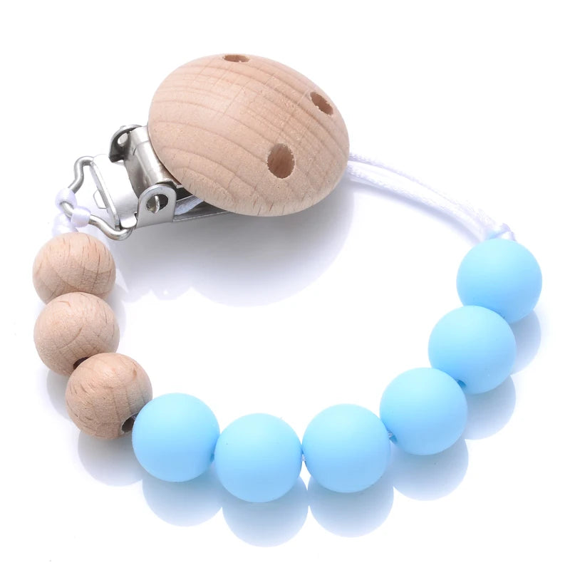 Baby Beech Pacifier Clip Round Colorful Silicone Teething Beads Food Grade Dummy Holder Soothe Chain Anti-drop Baby Nipple Chain