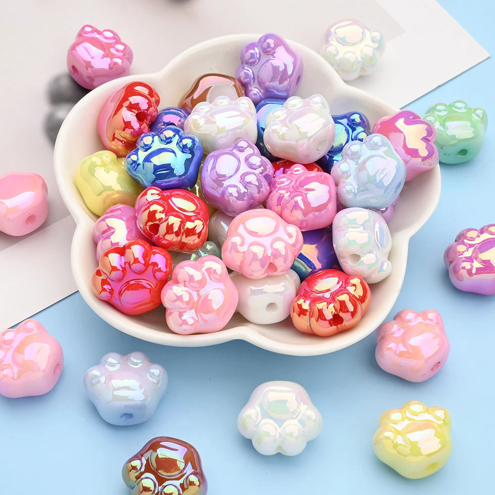 10Pcs Colorful Random Mixed Acrylic Beads Dog Paw Shaped Food Grade Teether Bead For DIY Pacifier Chain Clips Dummy Holder