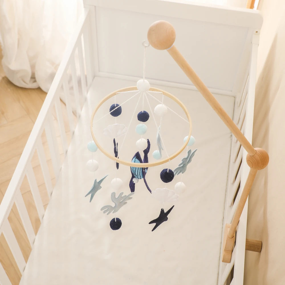Blue Whale Baby Crib Mobile Newborn First Toy Non Woven Fabric Bamboo Ring Shape Cognition Auditory Development Nursery Decor