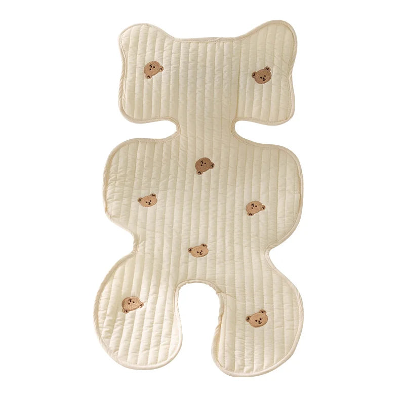Baby Stroller Seat Cushion Pad Bear Bunny Embroidery All Seasons Cotton Breathable Cart Mattress Infant Newborn Pram Accessories