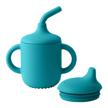 1PCS Two Lids Baby Silicone Straw Cup BPA Free Portable Storage Snack Container Feeding Cup Kids Learning Drink Cup Baby Stuff
