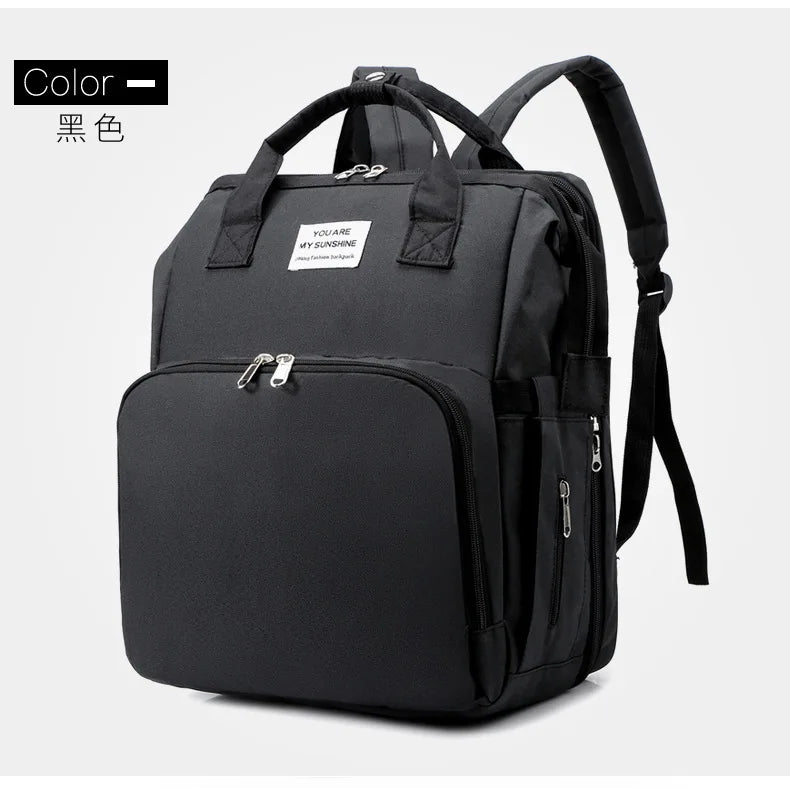 Fashionable Folding Baby Crib Mother and Baby Bag Large Capacity Hand-held Bottle Diaper Backpack Mother and Mommy Bag