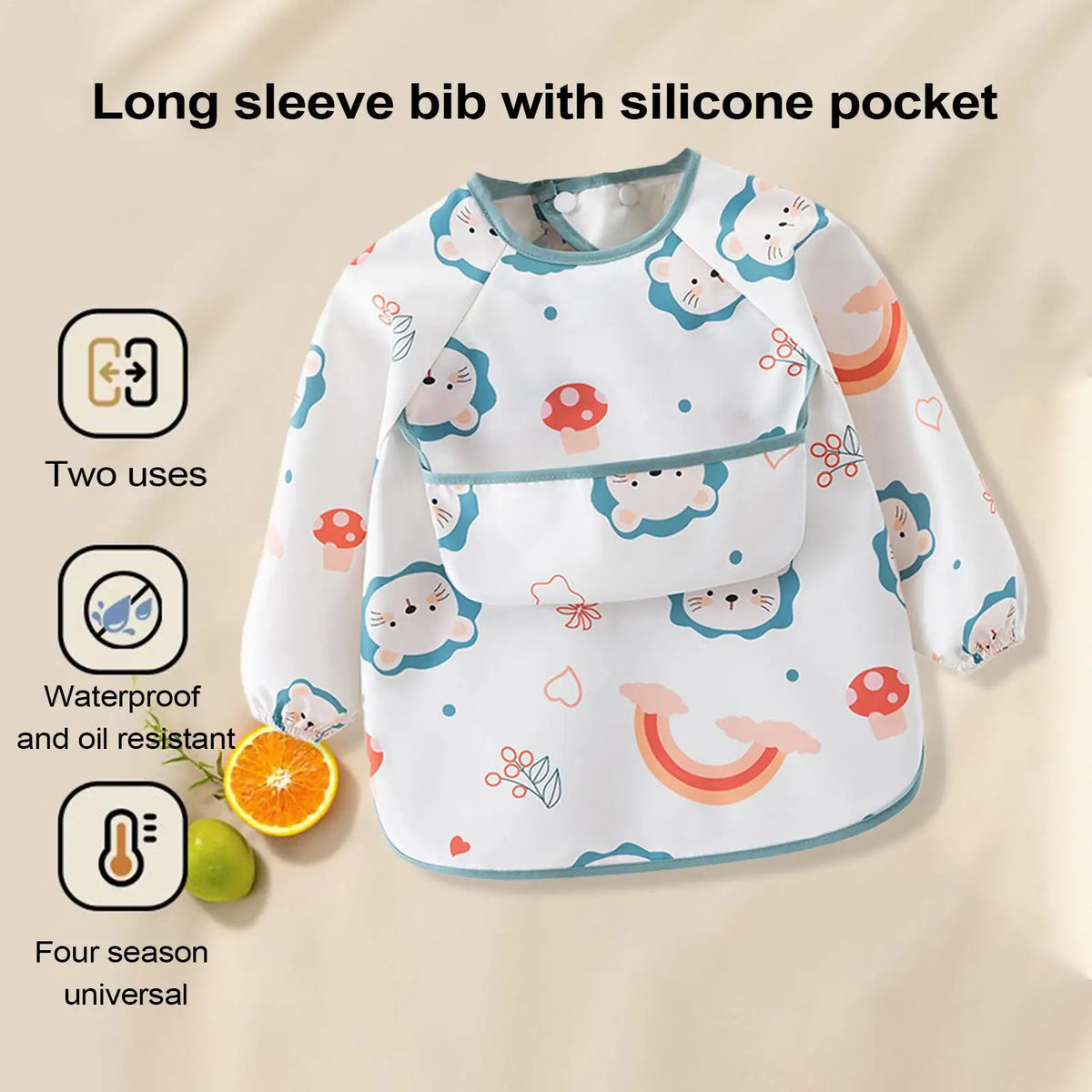 Baby Smock Bib Soft Full Sleeve Adjustable Weaning Smock Full Sleeve Toddler Eating Shirt Bibs for 6-36 Months Kids Girls Boys