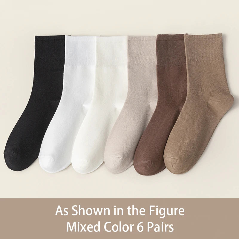 6 Pairs of Women Is Spring Or Summer Solid Colors Simple and Comfortable Mid Tube Socks Khaki Gradient Color