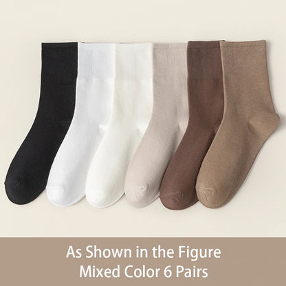 6 Pairs of Women Is Spring Or Summer Solid Colors Simple and Comfortable Mid Tube Socks Khaki Gradient Color
