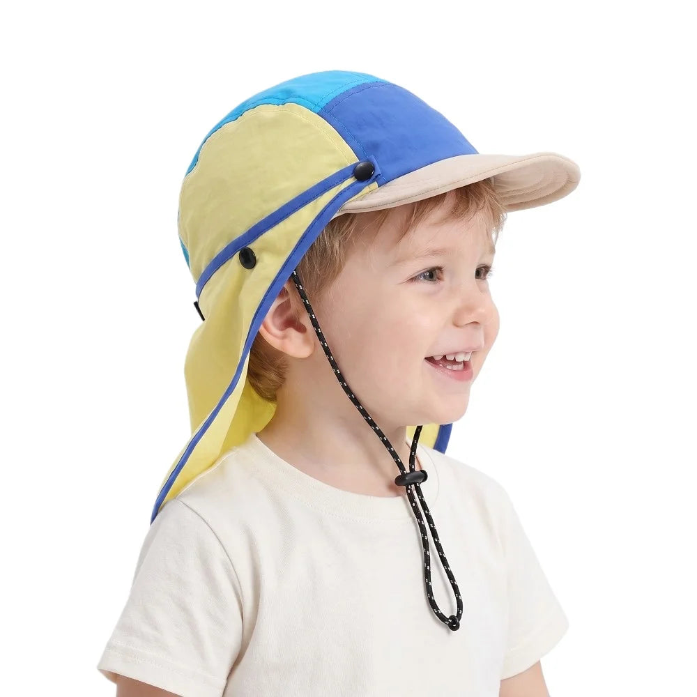 New Summer Toddler Sun Hat with Shawl Soft Brim Baby Sun Hat Outdoor Activities Cap for 3-8Y Boys Girls Beach UV Protection Hat