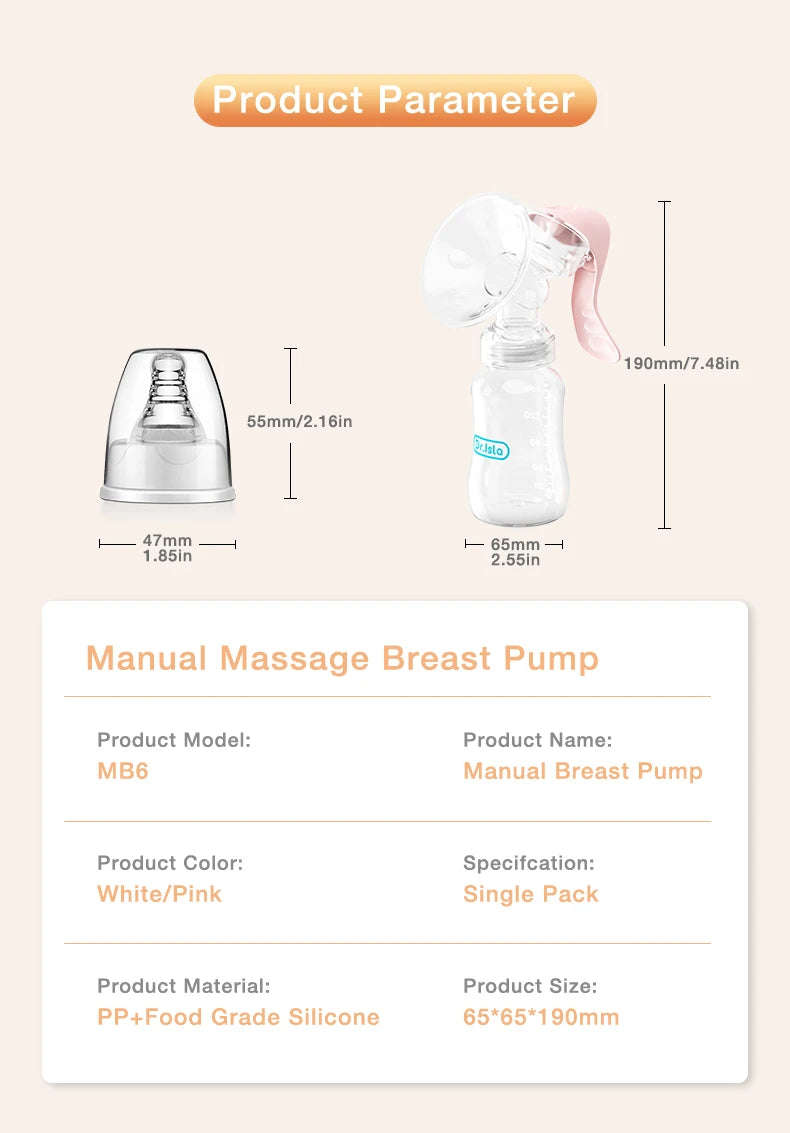 Manual Breast Pump Baby Bottle 2-in-1 Milk Extractor & Storage Bottle Soft Silicone Massage BPA-Free for Nursing Mom MB6