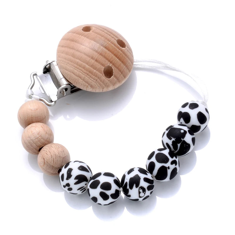 Baby Beech Pacifier Clip Round Colorful Silicone Teething Beads Food Grade Dummy Holder Soothe Chain Anti-drop Baby Nipple Chain
