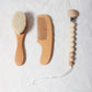 Baby Comb Brush Set Newborn Gift Set Natural Wool Beech Wooden Comb Baby Bib Pacifier Clip Kids Baby Hair Brush