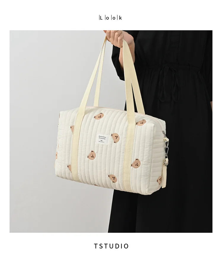 New Newborn Baby Care Diaper Bag Mommy Maternity Shoulder Bag Embroidery Quilted Stroller Diaper Storage Organizer Large Handbag