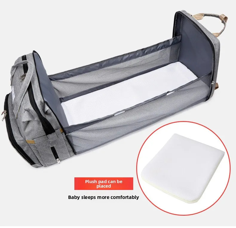 Fashionable Folding Baby Crib Mother and Baby Bag Large Capacity Hand-held Bottle Diaper Backpack Mother and Mommy Bag