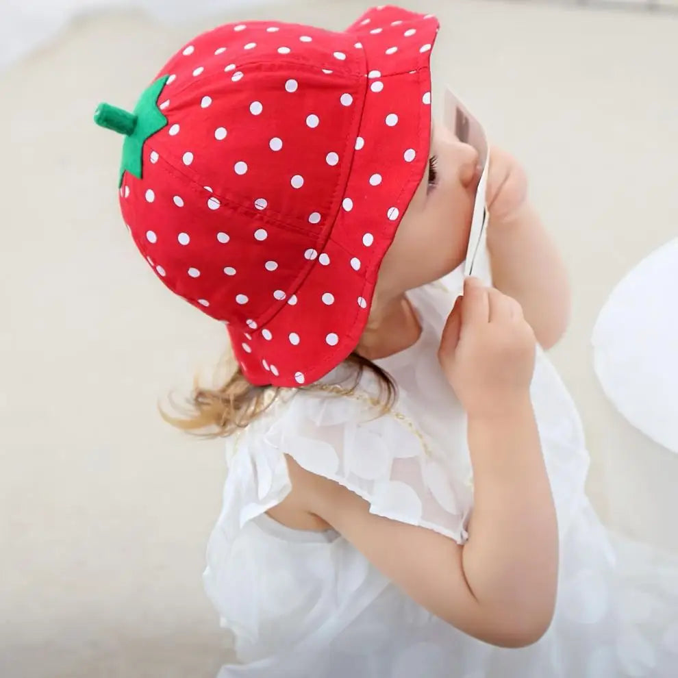 Cartoon Fruit Baby Bucket Hat Cute Strawberry Red Cap for Toddler Kids Boy Girl Summer Ruffle Wide Brim Sun Hats