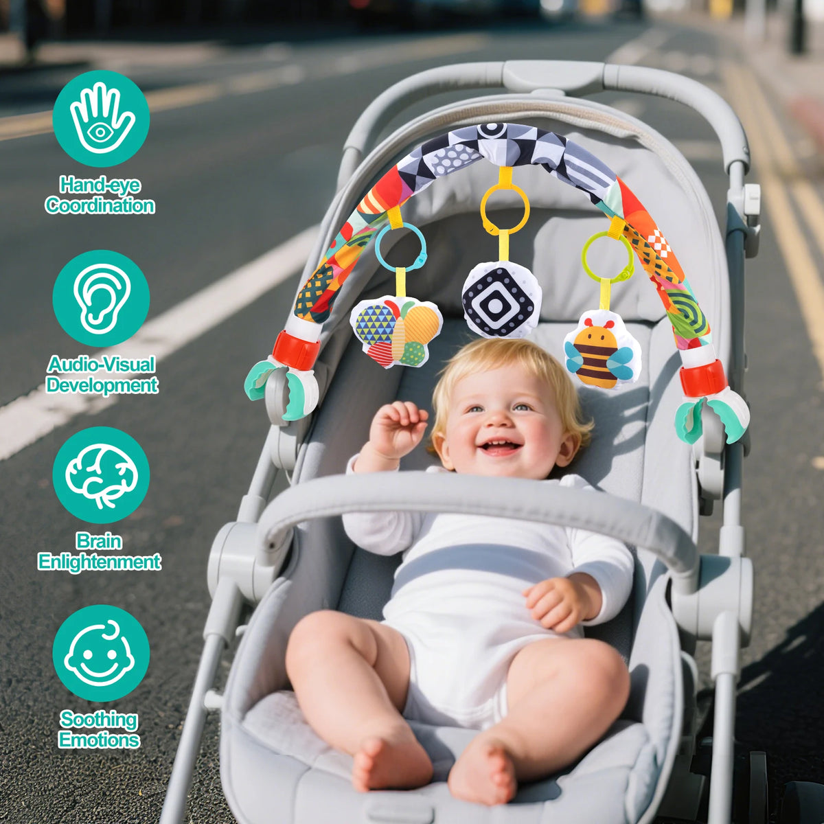 Baby Stroller Arch Toy Soft Cloth Toy Pram Activity Bouncer Toy Sensory Development Arch Newborns Car Seat Toy Fine Motor Skills