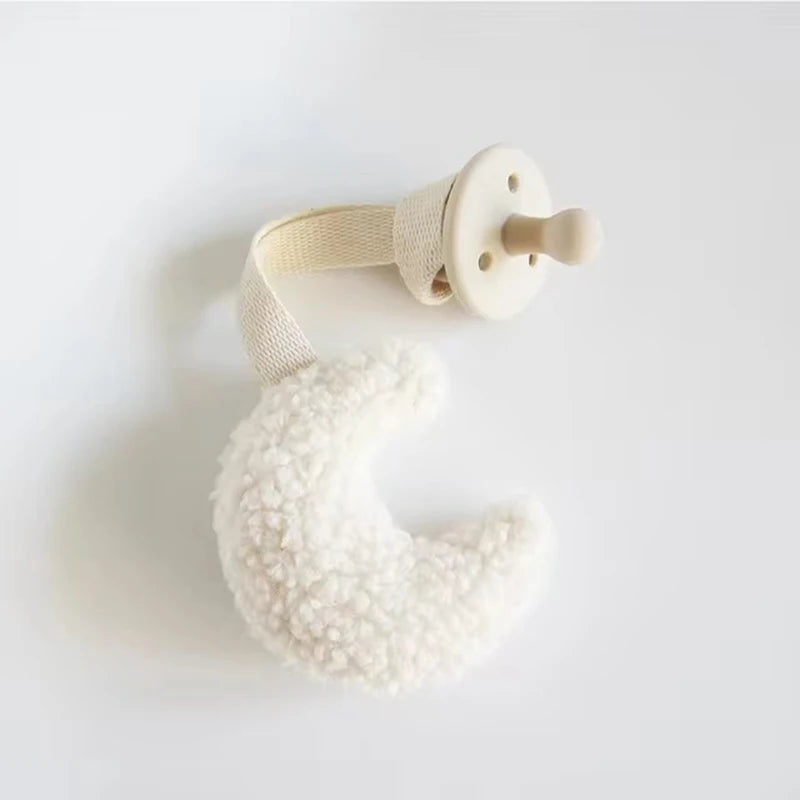 Baby Pacifier Chain Sherpa Moon Star Heart Plush Pendant Newborn Dummy Holder Nipple Clip Nursery Infant Comforter