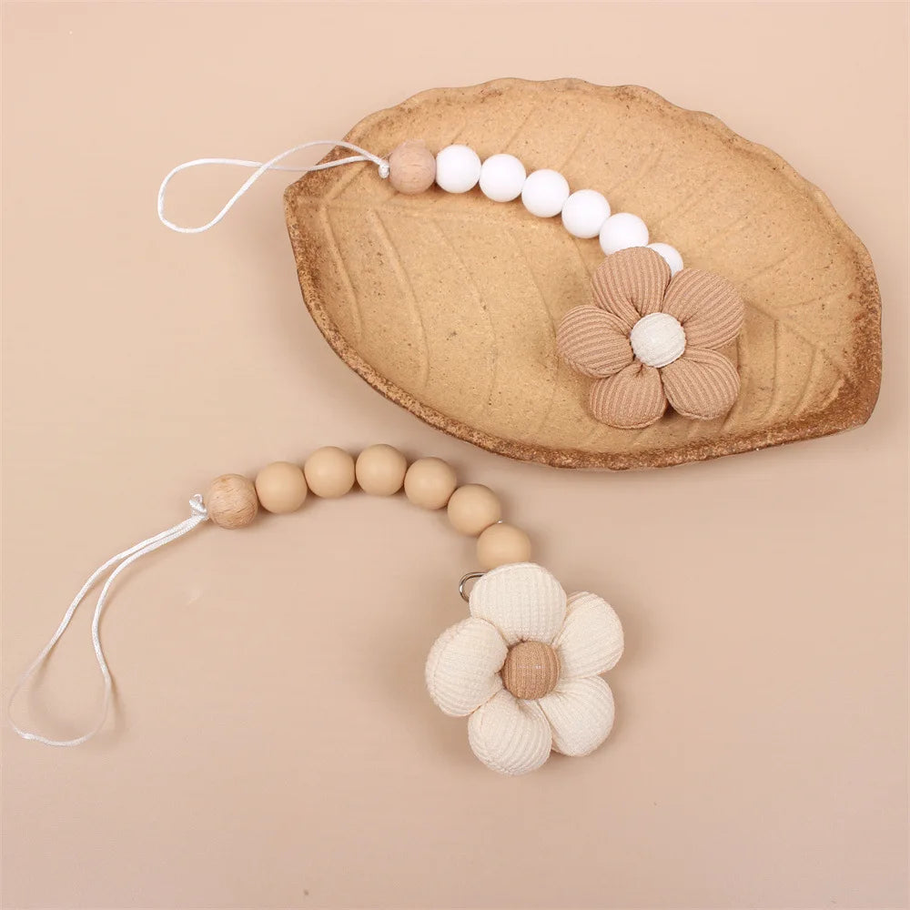 Flower Baby Pacifier Clip Chain Newborn Dummy Nipple Holder Clips BPA Free Cotton Teething Toys Soother Pendant Holder