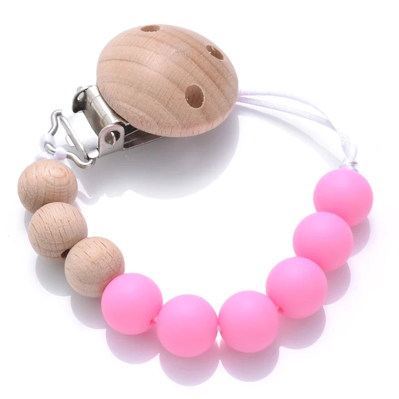 Baby Beech Pacifier Clip Round Colorful Silicone Teething Beads Food Grade Dummy Holder Soothe Chain Anti-drop Baby Nipple Chain