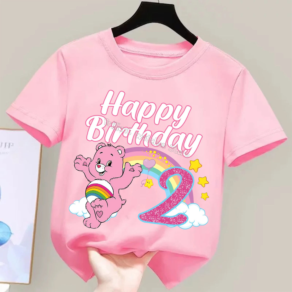 Care Bears Birthday Number T-shirt Children Tee Top Round Collar Clothing Kawaii Girls Short Sleeve Kids Cartoon Clothes Gift