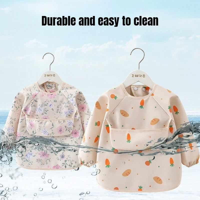 1PC Child Feeding Bib Waterproof Long Sleeve Apron Rice Pocket Feeding Blouse Toddler Bibs Children's Summer Thin Feeding Smock