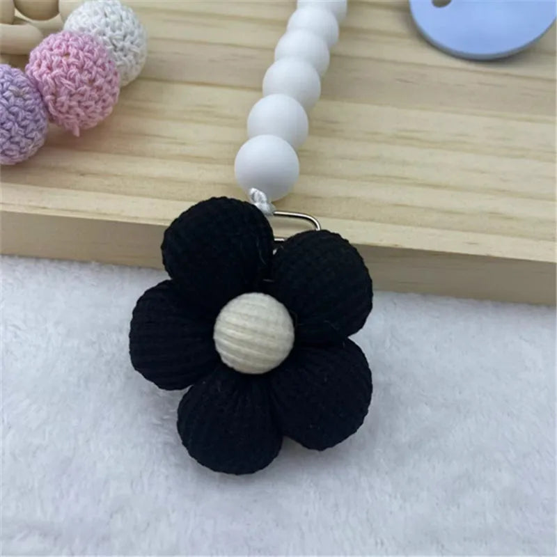 Flower Baby Pacifier Clip Chain Newborn Dummy Nipple Holder Clips BPA Free Cotton Teething Toys Soother Pendant Holder
