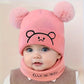 2pcs Winter Baby Hat Scarf Set Toddler Girl Boy Cap Knitted Beanie Fur Ball Cartoon Bear Snow Outfit Infant Accessories