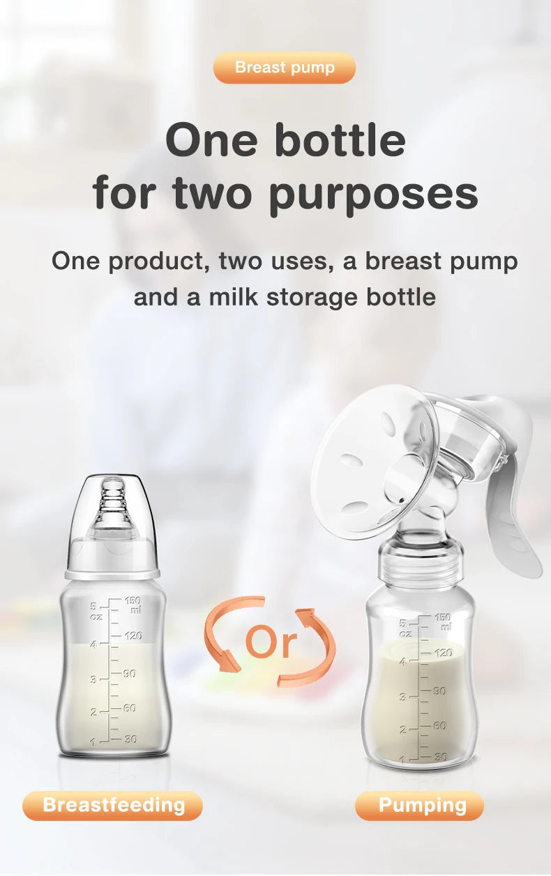 Manual Breast Pump Baby Bottle 2-in-1 Milk Extractor & Storage Bottle Soft Silicone Massage BPA-Free for Nursing Mom MB6