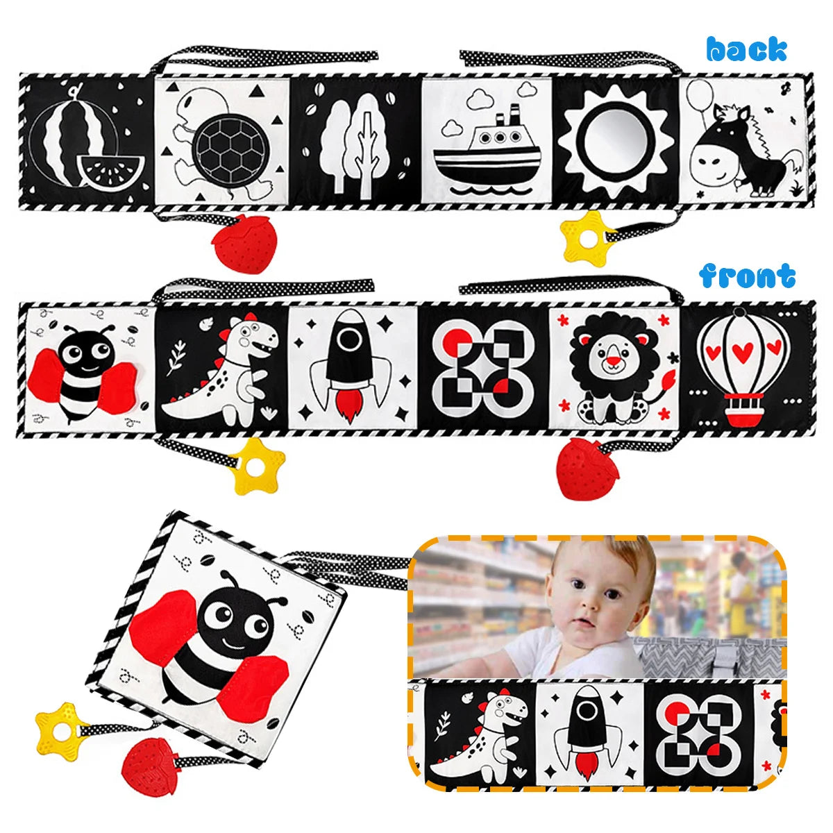 Soft Baby Books - High Contrast Black & White Touch & Feel Crinkle Cloth Books for Infants & Toddlers, Baby Girl & Boy Gift