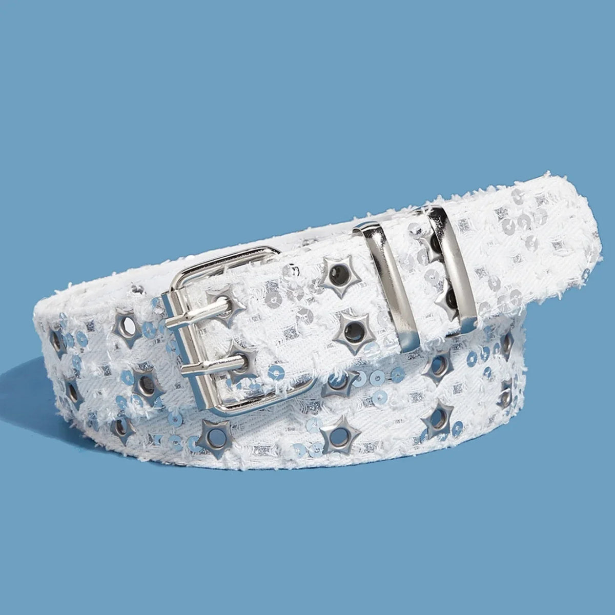 1PC New Fashion Luxury Belt Black Punk Accessories Blue Denim Girdle HipHop Y2k Star Hollowed Pin Buckle Waistband，For Men Women