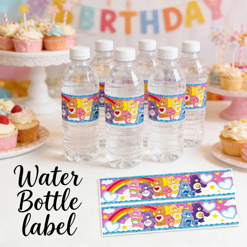 Care Bears Water Bottle Label6Pcs Cute Design Sticker Decor Theme Birthday Party Event Festival Holiday Gathering Decorative Kit