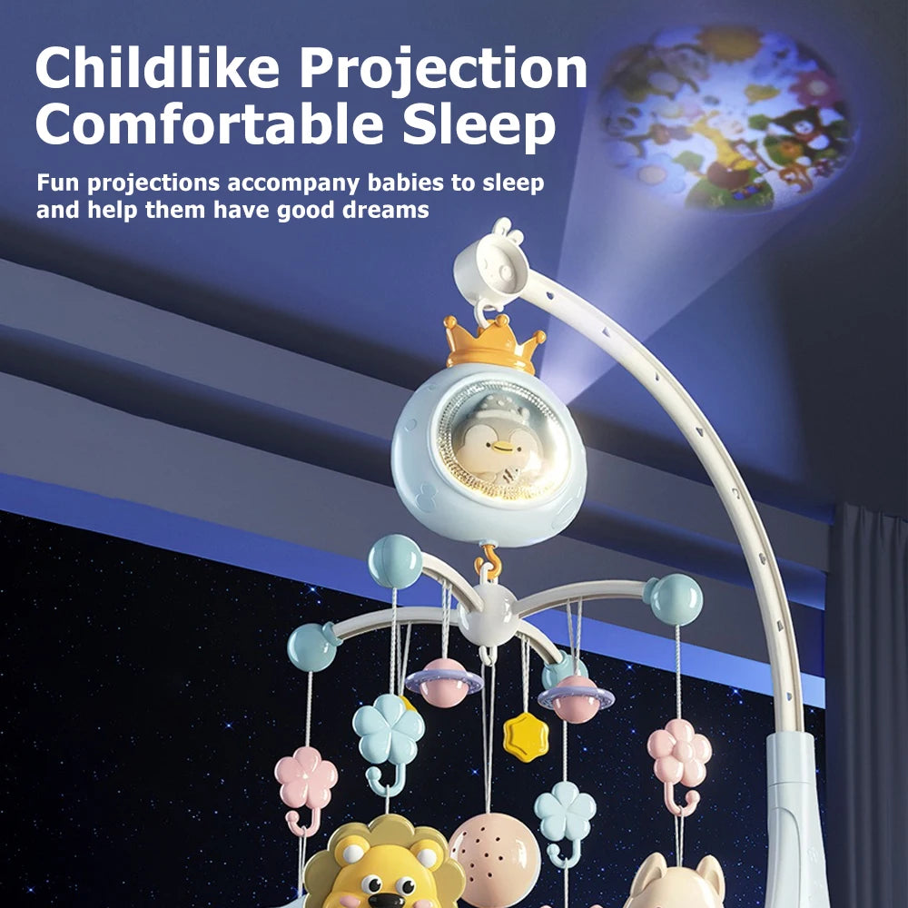 Baby Crib Mobile with Projector and Night Light, Remote Control Musical Rotating Toy with Soothing Lullabies for Newborns