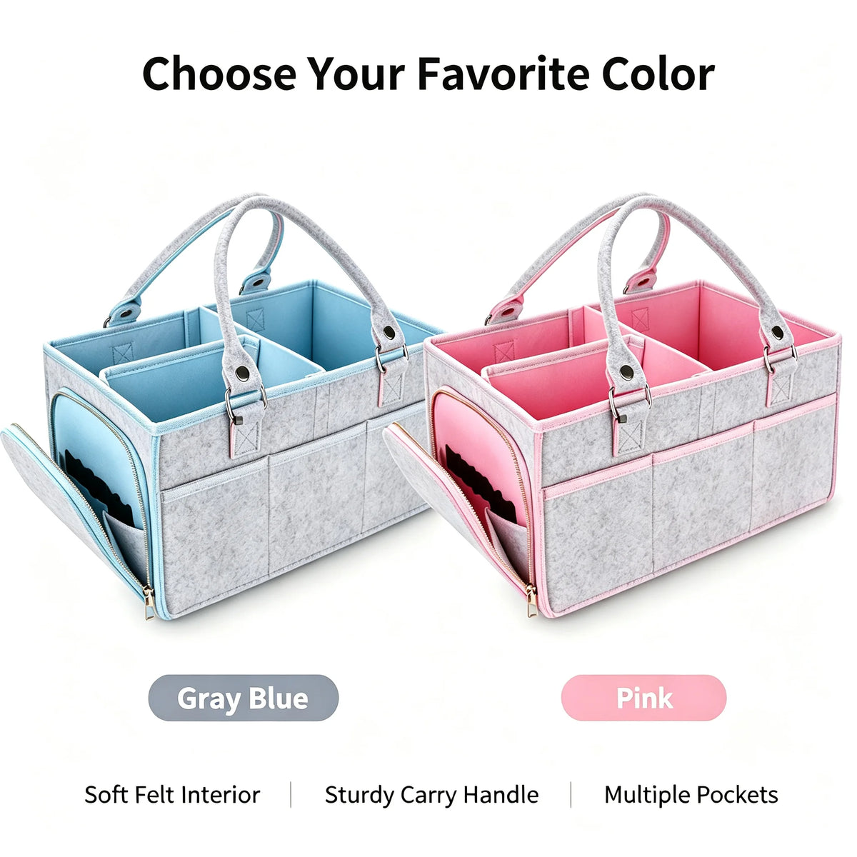 Large Baby Diaper Caddy Organizer,Thick Felt Nursery Storage Basket, Portable Infant Must Haves Essentials, Newborn Shower Gift