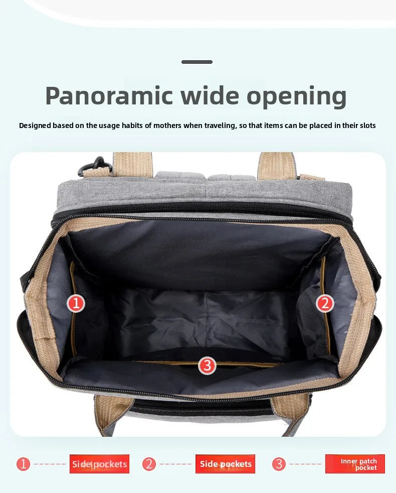 Fashionable Folding Baby Crib Mother and Baby Bag Large Capacity Hand-held Bottle Diaper Backpack Mother and Mommy Bag