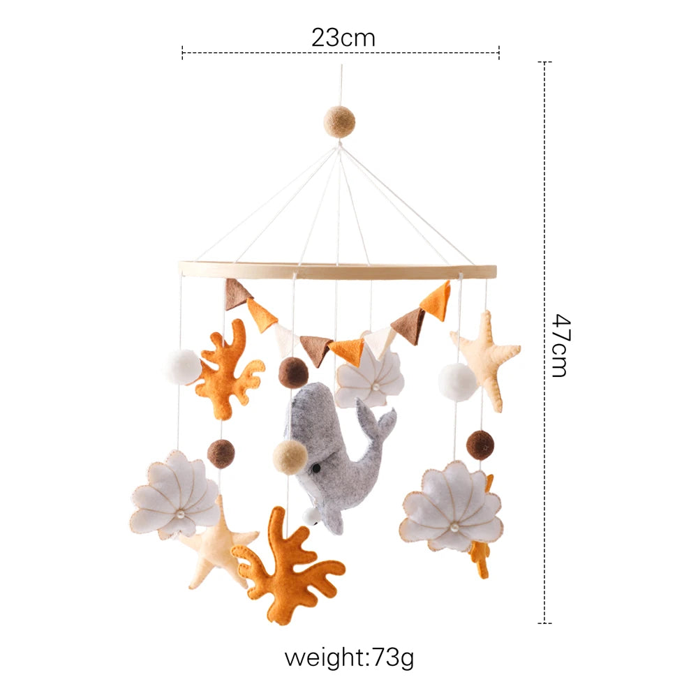 Blue Whale Baby Crib Mobile Newborn First Toy Non Woven Fabric Bamboo Ring Shape Cognition Auditory Development Nursery Decor