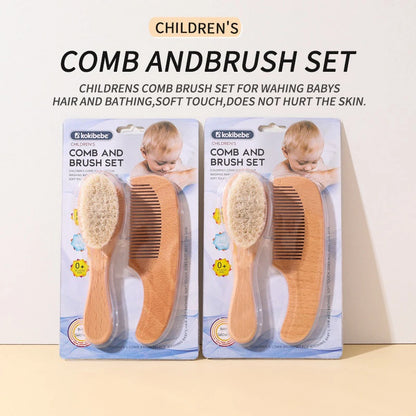 2pcs Baby Care Hair Wool Brush Beech Wood Comb Newborn Massage Comb Baby Shower Gift Set Natural Baby Brush