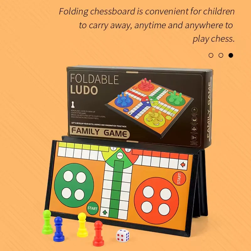 Ludo Game Set Strategy Game Parent Interaction with Foldable Board Travel Family Game for Party Toy Interactive Board Game
