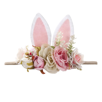 Easter Day Baby Headband Rabbit Ear Newborn Photography Props Boy Girl Nylon Hair Bands Artificial Flower Festival Headwrap