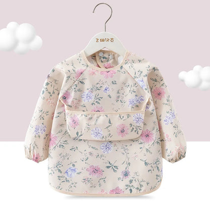 1PC Child Feeding Bib Waterproof Long Sleeve Apron Rice Pocket Feeding Blouse Toddler Bibs Children's Summer Thin Feeding Smock