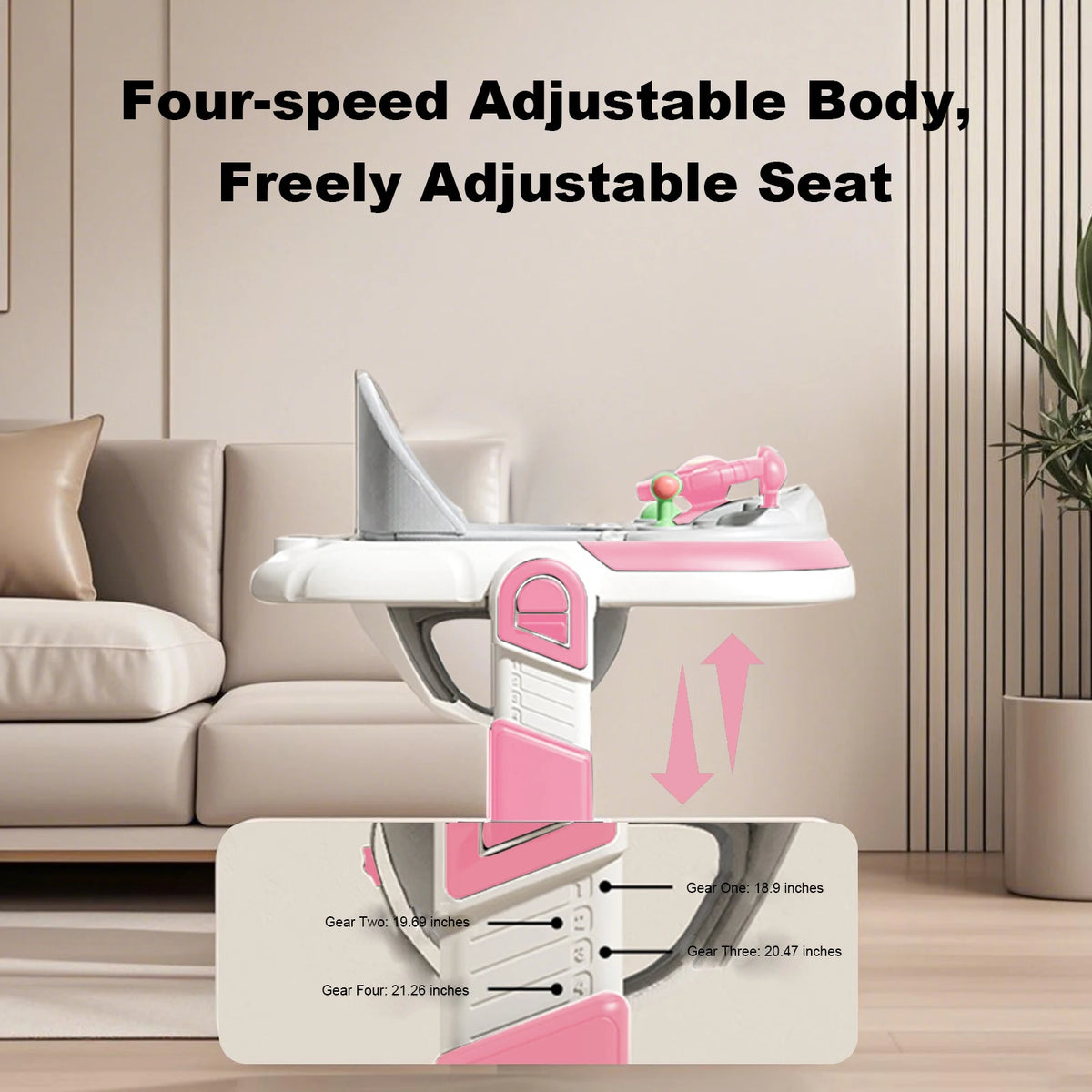 4 in 1 Baby Walker Toddler Baby Push Walker with Sunshade, Removable Feeding Tray and Music Tray Foldable Walker