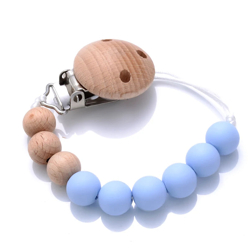 Baby Beech Pacifier Clip Round Colorful Silicone Teething Beads Food Grade Dummy Holder Soothe Chain Anti-drop Baby Nipple Chain